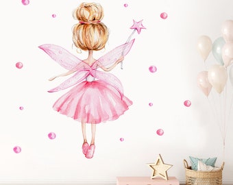 Fairy Ballerina Wall Sticker/Decal, Flower Wall Decal, Fairy Wall Decals, Ballerina Wall Decal, Princess Wall Art, Wall Decor