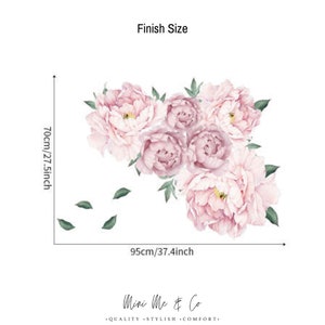 Nursery Pink Peony Wall Sticker/Decal, Flower Wall Decal, Floral Wall Decals, Peony Flowers Wall Decal, Wall Art, Wall Decor, Home Decor image 3