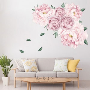 Nursery Pink Peony Wall Sticker/Decal, Flower Wall Decal, Floral Wall Decals, Peony Flowers Wall Decal, Wall Art, Wall Decor, Home Decor image 2