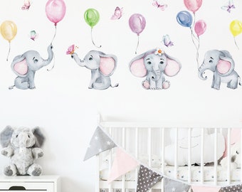 Fabric Nursery Elephant Wall Sticker/Decal, Animal Wall Decor, Watercolour, Pink, Newborn