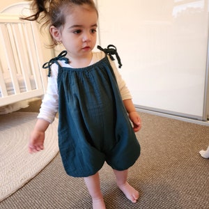 Handmade Denise Overall, Organic Muslin Cotton Dark Green