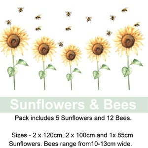Fabric Sunflower & Bees Wall Decal, Sunflower Wall Sticker, Bee, Wall Decor, Wall Art, Nursery Wall Sticker, floral wall decal, animal