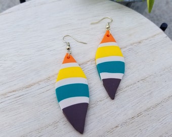 Clay Earrings: Bold Striped Geometric Dangles