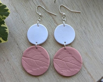 Clay Earrings: Dusty Rose Leaf Pressed Dangles
