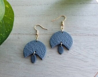 Geometric Textured Clay Earrings - Embossed Pattern with Subtle Sparkle, Two Color Options