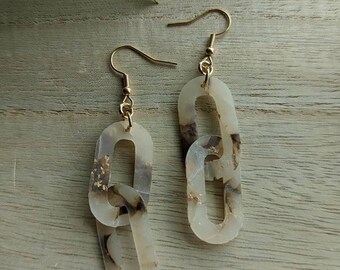 Tortoiseshell Patterned Chain Link Polymer Clay Earrings