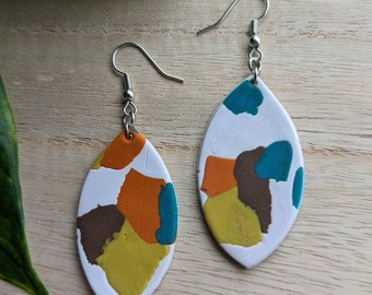 Abstract Color Block Dangle Earrings in Retro Desert Hues  - Handmade with Polymer Clay