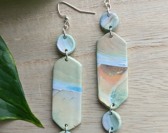 Watercolor Geometric Earrings - Large Statement Style Dangles