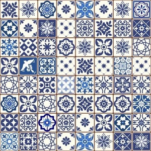 Neu 6 BLÄTTER MATT Portugiesische Bodenfliesen Puppenhausboden 21 x 29 cm, Vinyl, selbstklebend Fliesenboden im Maßstab 1:24 dr59
