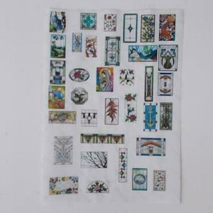 new Dollhouse 1/24 SCALE 35 Stained Glass Windows.2 sheets TRANSPARENT SELFADHESIVE