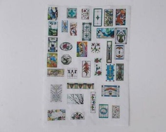 new Dollhouse 1/24 SCALE 35 Stained Glass Windows.2 sheets TRANSPARENT SELFADHESIVE