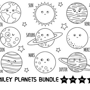 9x Planets Bundle, Sun Svg, Moon Eps, Mars Design, Saturn, Jupiter SVG PNG JPG - Digital Cut File, Commercial Use