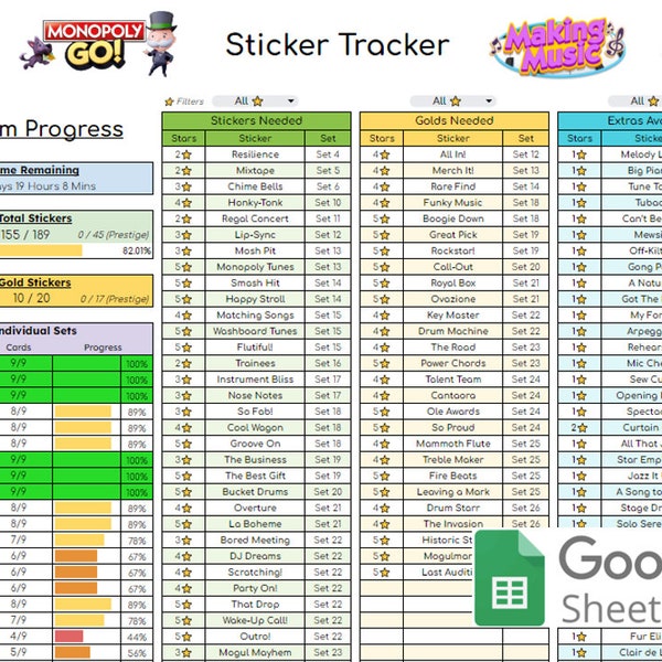 MonopolyGO! Making Music Sticker Tracking Spreadsheet