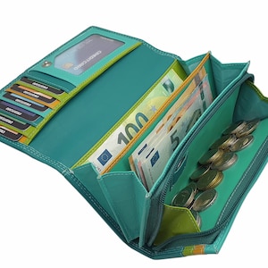 Große Rind-Nappa Leder Damen Geldbörse / Geldbeutel / Portemonnaie / Geldtasche mit RFID & NFC Schutz Mehrfarbig