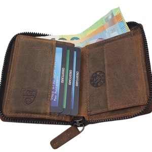 Büffel-Vollleder Geldbörse / Geldbeutel / Portemonnaie / Geldtasche mit RFID & NFC Schutz in Cognac