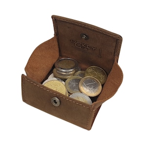 Kleine Büffel-Vollleder Wiener Schachtel Münzbörse / Geldbörse / Geldbeutel / Portemonnaie / Portmonaise / Geldtasche / Portmonee in Cognac