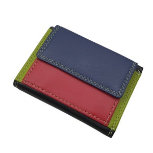 Kleine Rind-Nappa Leder Damen Geldbörse / Geldbeutel / Portemonnaie / Geldtasche mit RFID & NFC Schutz Mehrfarbig