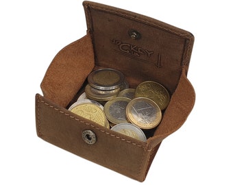 Kleine Büffel-Vollleder Wiener Schachtel Münzbörse / Geldbörse / Geldbeutel / Portemonnaie / Portmonaise / Geldtasche / Portmonee in Cognac