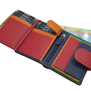 Rind-Nappa Leder Damen Geldbörse / Geldbeutel / Portemonnaie / Geldtasche mit RFID & NFC Schutz Mehrfarbig