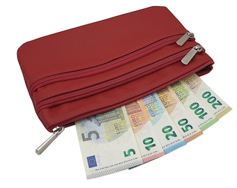 Große Rindleder Banktasche / Bankmappe / Geldmappe / Geldtasche / Geldbörse / Portemonnaie mit 3 Reißverschlussfächern in Rot