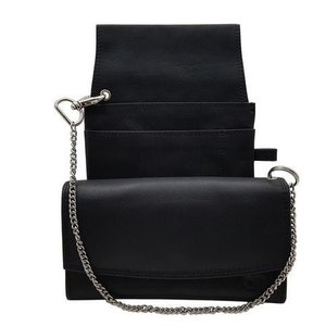 Calfskin waiter&#39;s wallet set consisting of waiter&#39;s wallet + holster + carabiner chain in black