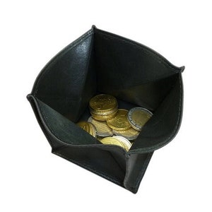 Kleine Echt Leder Marokkobörse / Geldbörse / Geldbeutel / Portemonnaie / Münzbörse in Vegetabil Gegerbtem Rinderleder in Schwarz