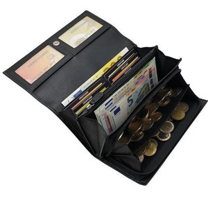 Große Rind-Nappa Leder Damen Geldbörse / Geldbeutel / Portemonnaie / Geldtasche / Portmonee mit RFID & NFC Schutz in Schwarz