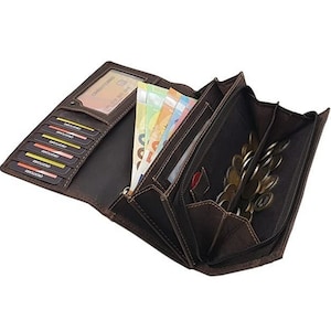 Große Vollrindleder Damen Geldbörse / Geldbeutel / Portemonnaie / Geldtasche / Portmonee mit RFID & NFC Schutz in Braun
