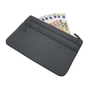 Große DDDM Rindleder Banktasche / Bankmappe / Geldmappe / Geldtasche / Geldbörse / Portemonnaie mit 3 Reißverschlussfächern in Grau
