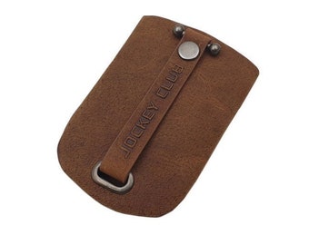 Büffel-Vollleder Schlüsselglocke / Schlüsseltasche / Schlüsseletui / mit einen ein- und ausziehbaren Schlüsselring in Cognac