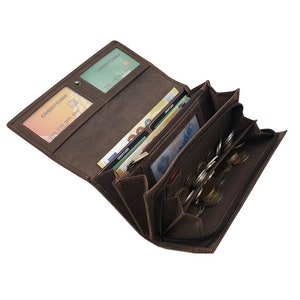Große Büffel-Vollleder Damen Geldbörse / Geldbeutel / Portemonnaie / Geldtasche / Portmonee mit RFID & NFC Schutz in Braun