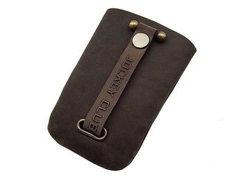 Buffalo full leather key bell / key bag / key case / with a retractable and extendable key ring in brown