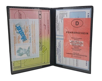 Große Elegante Ausweismappe / Ausweistasche / Ausweisetui / Ausweismäppchen / Dokumentenmappe / Kreditkartenetui mit 4 Fächern in Schwarz