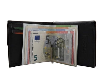 Rind-Nappa Leder Dollarclip Geldbörse / Geldbeutel / Portemonnaie / Portmonaise mit RFID & NFC Schutz mit Ersatzdollarclip in Schwarz