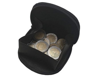 Rind-Nappa Leder Münzbörse / Geldbörse / Geldbeutel / Portemonnaie / Portmonaise / Geldtasche / Portmonee in Schwarz