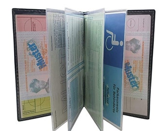 Große Elegante Ausweismappe / Ausweistasche / Ausweisetui / Ausweismäppchen / Dokumentenmappe / Kreditkartenetui mit 12 Fächern in Schwarz