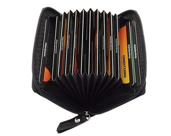 Cowhide credit card case / card case / business card case / card case 13 compartments with RFID & NFC protection in black