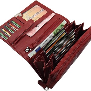 Große Rindleder Damen Geldbörse / Geldbeutel / Portemonnaie / Geldtasche / Portmonee mit RFID & NFC Schutz in Rot Bild 3