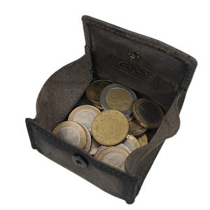 Kleine Büffel-Vollleder Wiener Schachtel Münzbörse / Geldbörse / Geldbeutel / Portemonnaie / Portmonaise / Geldtasche / Portmonee in Grau