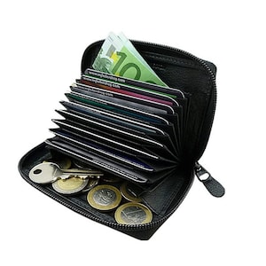 Universal cowhide leather credit card case / business card case / card case / card case / purse / purse / wallet in black