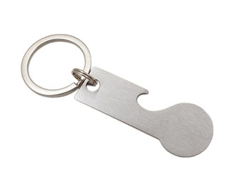 Abziehbarer Einkaufswagenlöser mit Flaschenöffner / Schlüsselanhänger mit Einkaufswagenchip / Einkaufchip mit Schlüsselring aus Metall