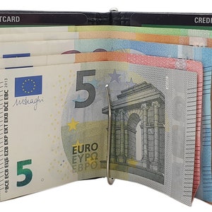 Rindleder Dollarclip Geldbörse / Geldbeutel / Portemonnaie / Portmonaise / Geldtasche mit RFID & NFC Schutz mit Ersatzdollarclip in Schwarz Bild 2