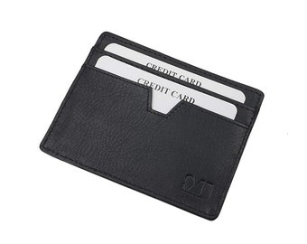 Flat credit card case / business card case / credit card case made of vegetable-tanned cow leather in black