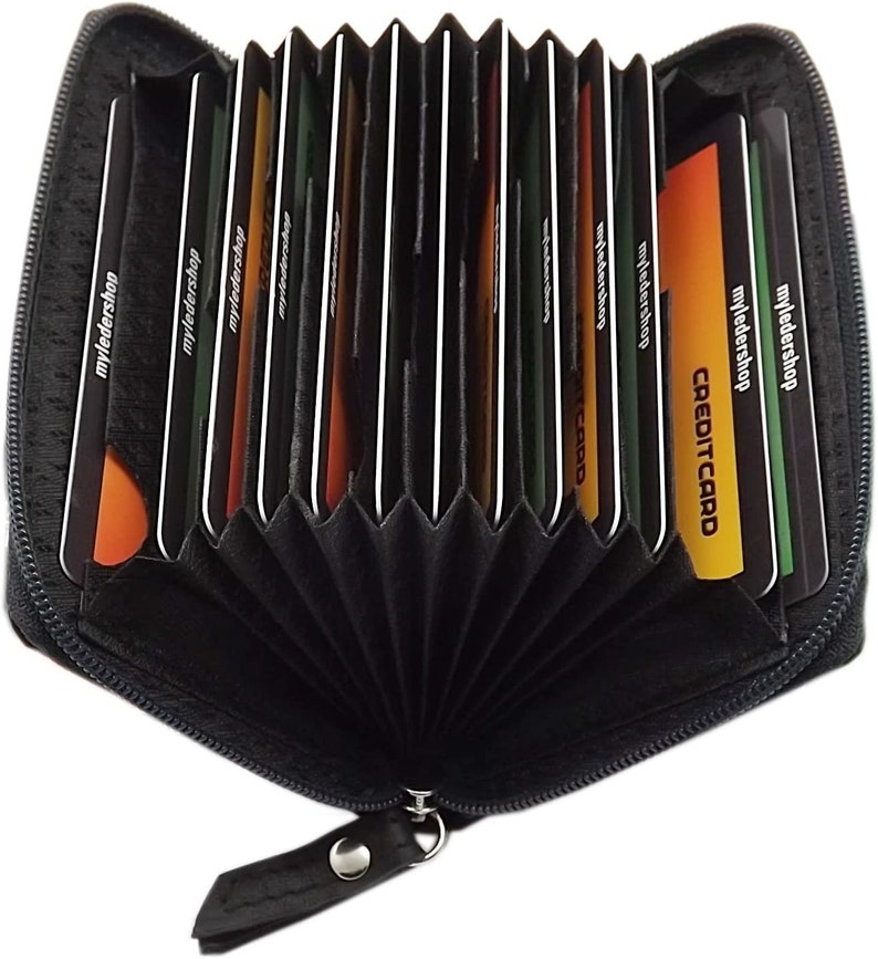 Rindleder Kreditkartenetui / Kartenetui / Visitenkartenetui / Kartenmäppchen 13 Fächer mit RFID & NFC Schutz in Schwarz Bild 2