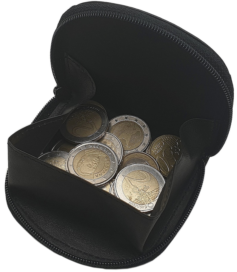 Rind-Nappa Leder Münzbörse / Geldbörse / Geldbeutel / Portemonnaie / Portmonaise / Geldtasche / Portmonee in Schwarz Bild 2