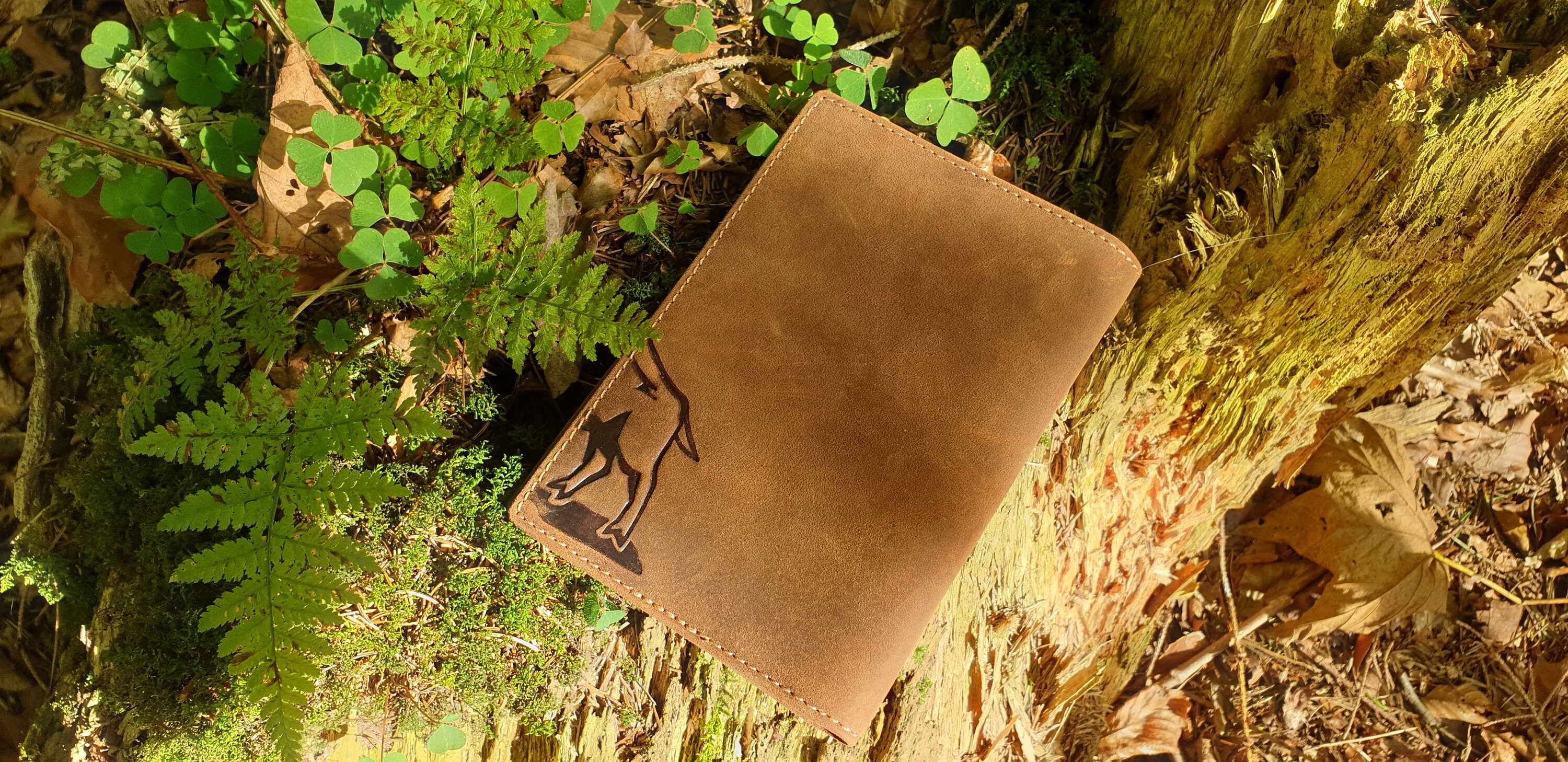 Buffalo Full Leather ID Card Holder With Deer, Boar, Fish And Skull