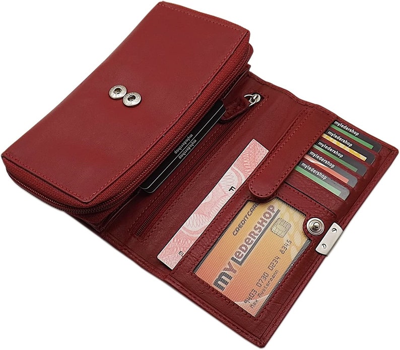 Große Rindleder Damen Geldbörse / Geldbeutel / Portemonnaie / Geldtasche / Portmonee mit RFID & NFC Schutz in Rot Bild 4
