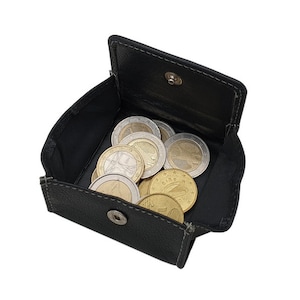 Kleine Echt Büffelleder Wiener Schachtel Geldbörse / Geldbeutel / Portemonnaie / Münzbörse in Schwarz