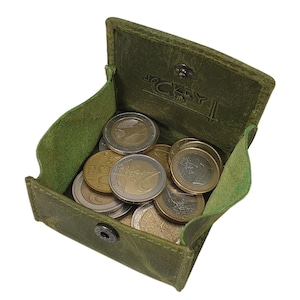 Kleine Büffel-Vollleder Wiener Schachtel Münzbörse / Geldbörse / Geldbeutel / Portemonnaie / Portmonaise / Geldtasche / Portmonee in Grün
