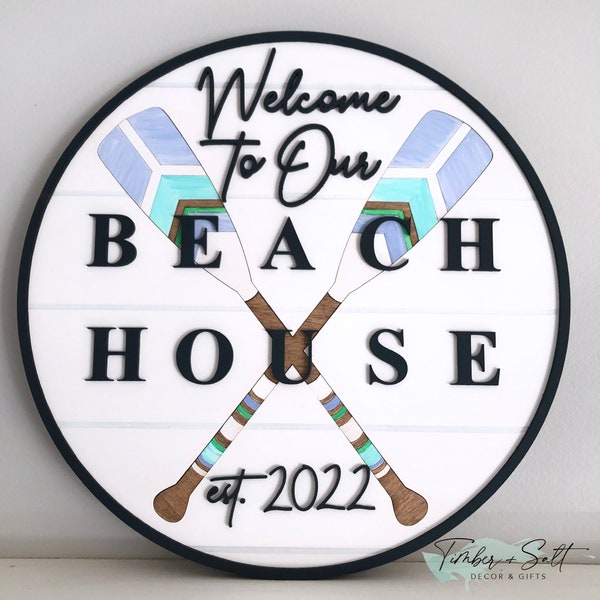 Beach House Sign - "Welcome To Our Beach House"  14" Wall Sign  Shore House Lake House Personalized